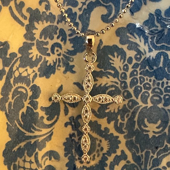 Sterling Silver CZ Cross and 18" Necklace NWT Bleu Sage - Picture 5 of 9